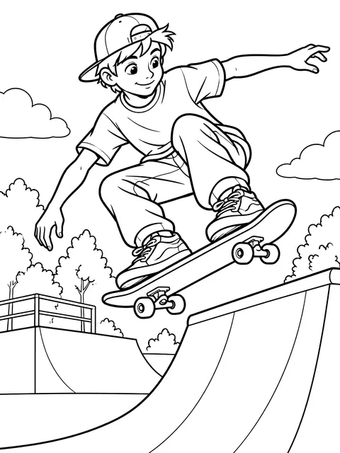 Skateboarder on a ramp coloring page