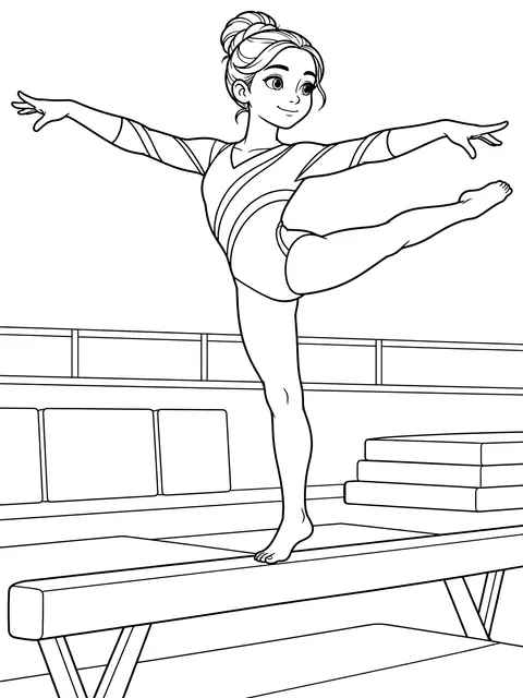 Gymnast on the balance beam coloring page