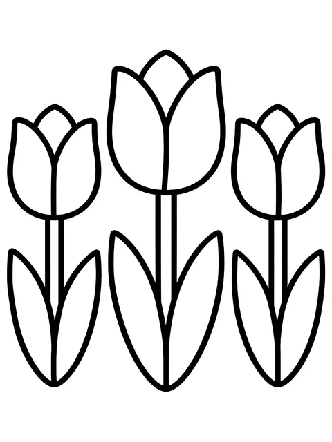 Easy Three tulips in a row coloring page