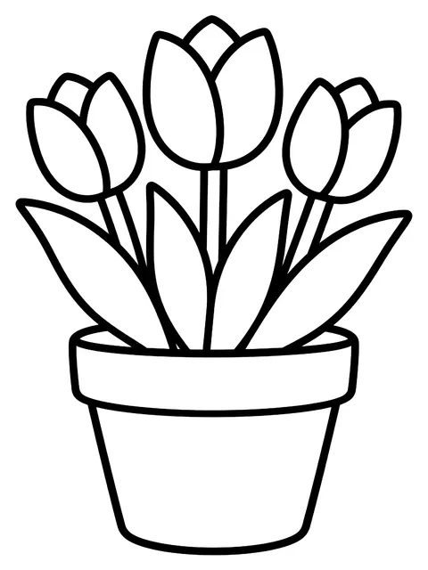 Easy Tulips in a flowerpot coloring page