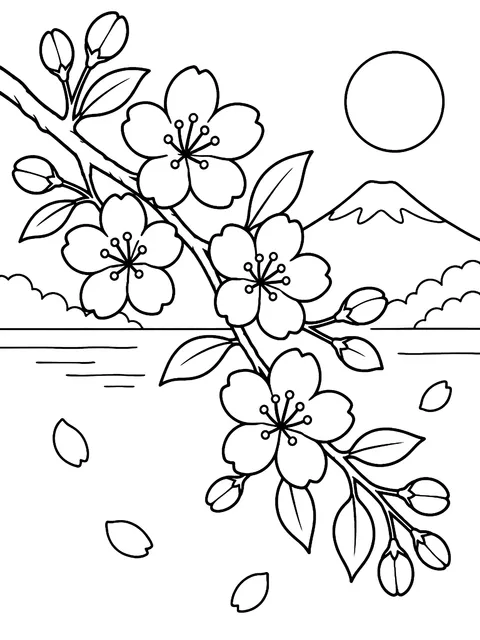 Cherry blossom branch coloring page