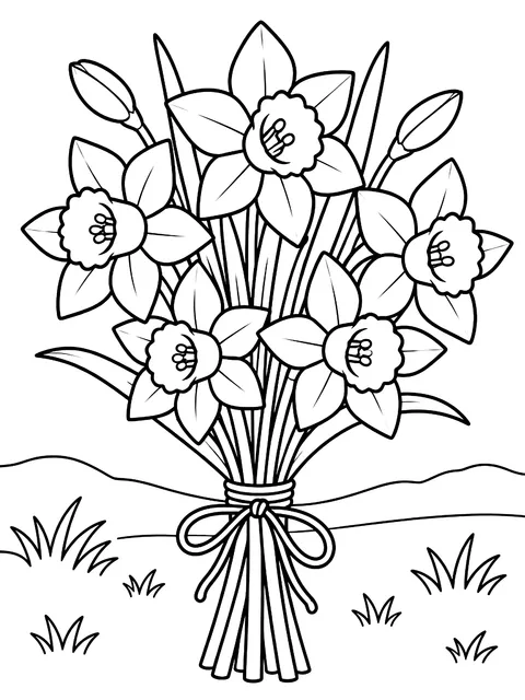 Bunch of daffodils tied with string coloring page