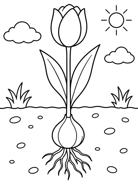 Tulip bulb growing underground coloring page
