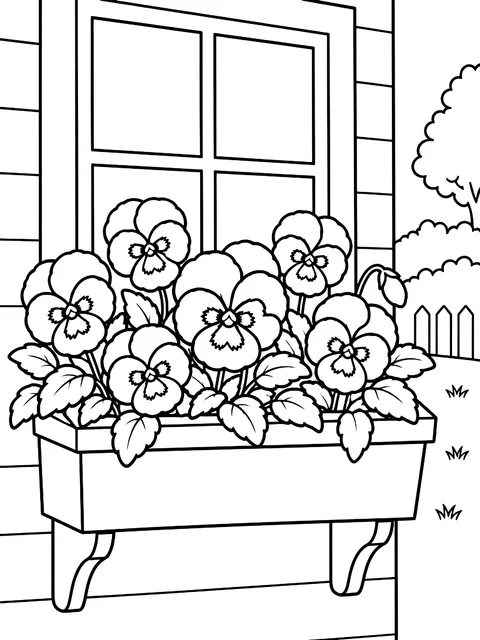 Window box of pansies coloring page