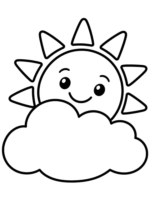 Easy Sun peeking from behind a cloud coloring page