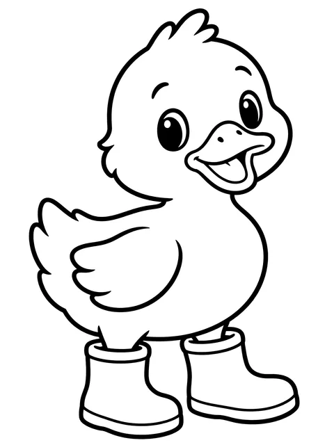 Easy Duckling in rain boots coloring page