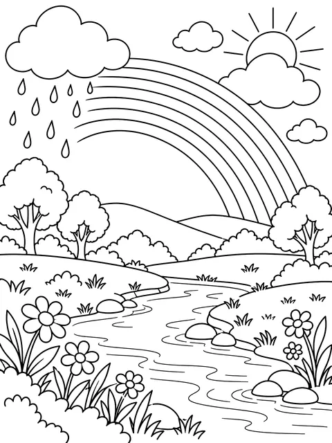 Rainbow after the rain coloring page