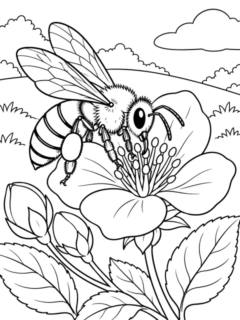 Bee visiting a blossom coloring page