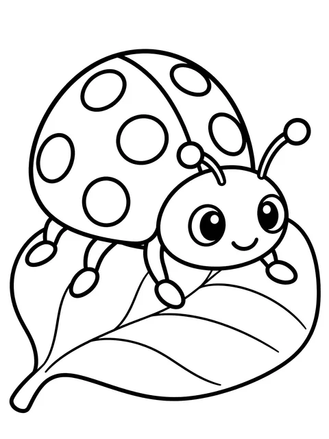 Easy Ladybug on a leaf coloring page