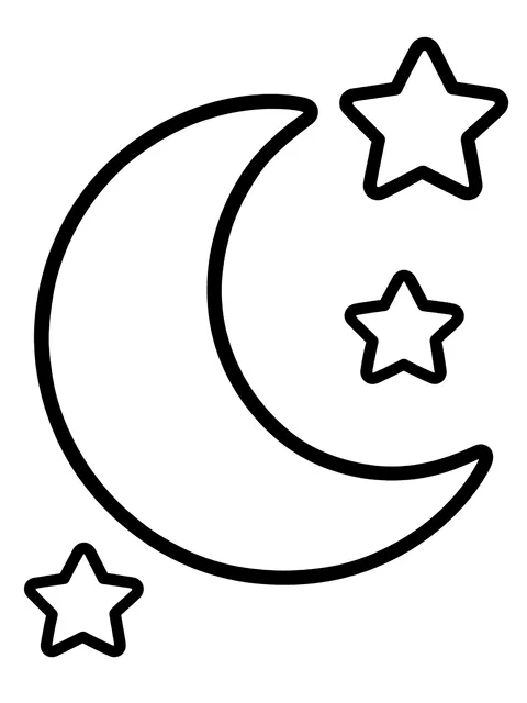 Easy Crescent moon with stars coloring page