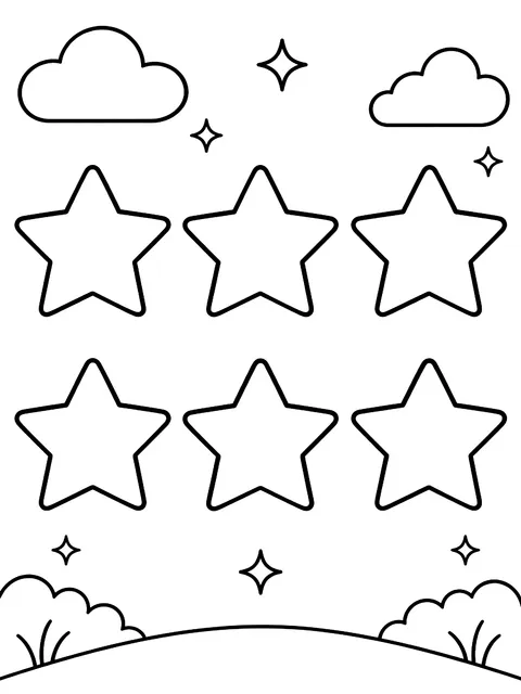 Six stars to cut out coloring page