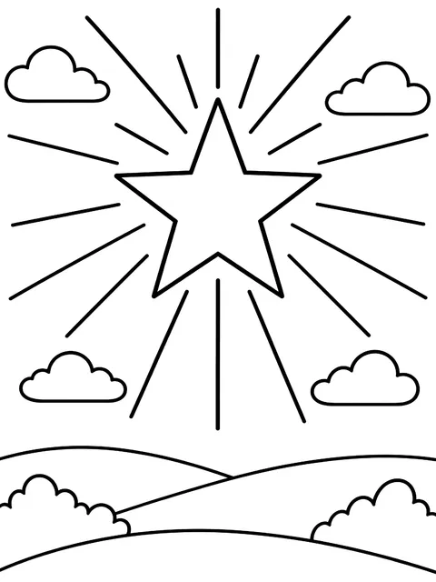 Star with rays of light coloring page