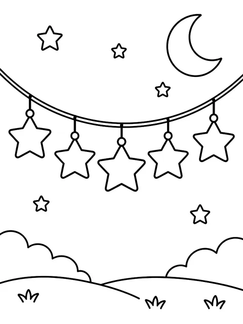 Garland of stars on a string coloring page
