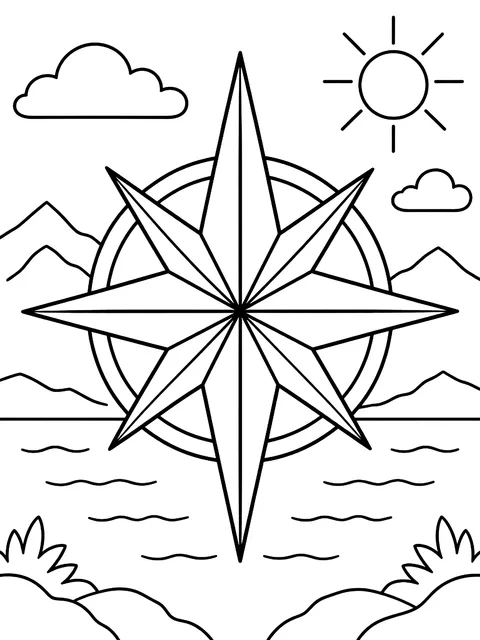 Eight-point compass star coloring page