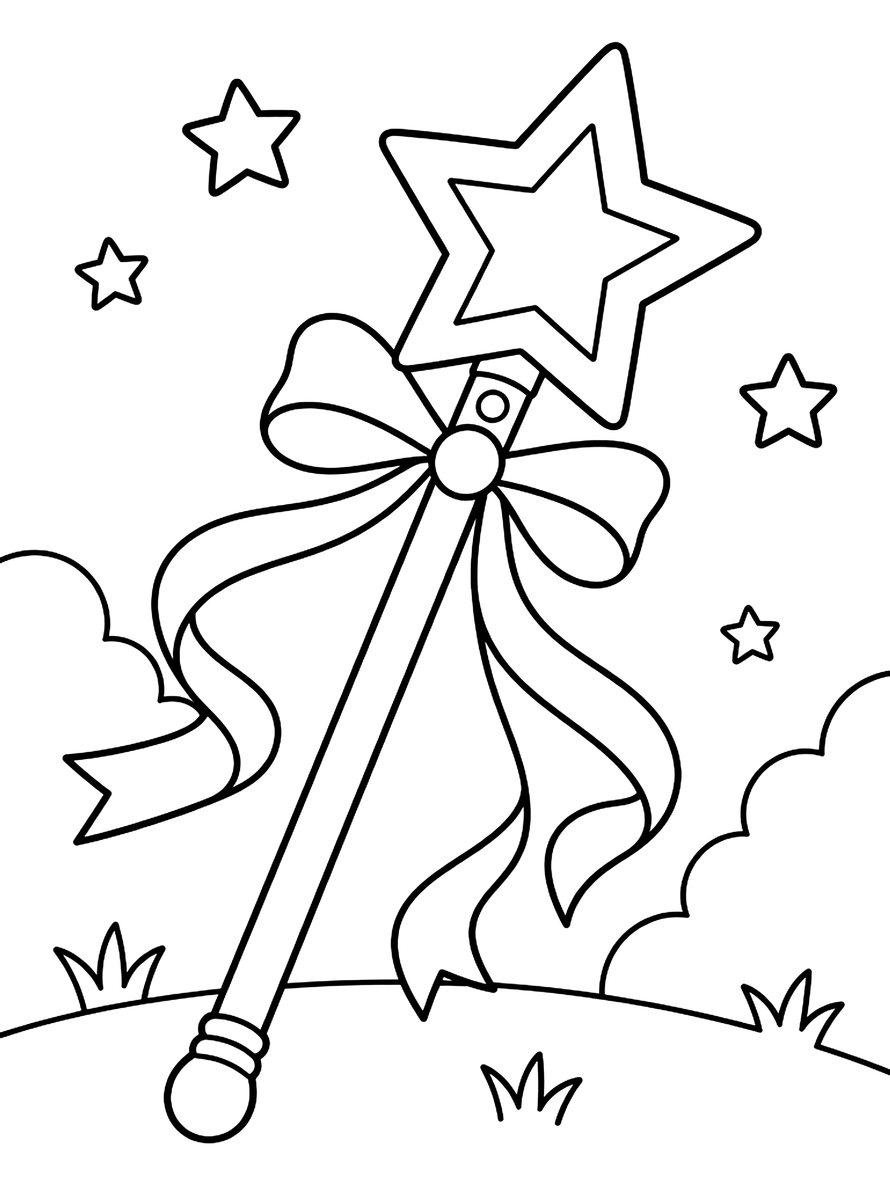 Star wand with ribbons coloring page