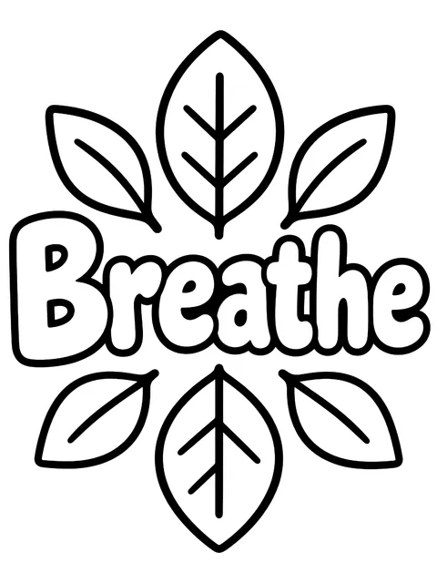 Easy Breathe lettering with leaves coloring page