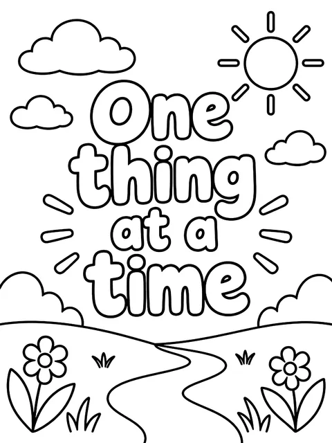 One thing at a time lettering coloring page