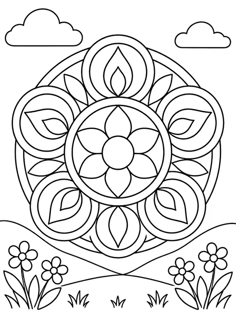 Six-ring mandala coloring page