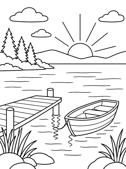 Lake at dawn coloring page