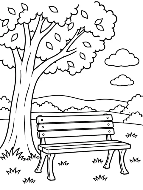 Bench under a tree coloring page
