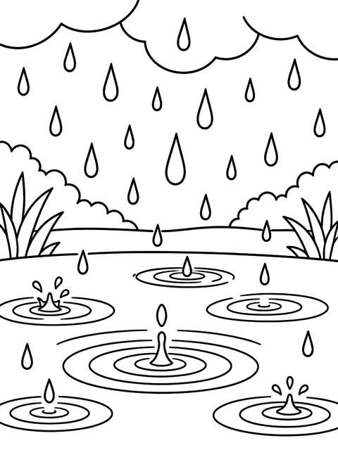 Raindrops and ripples coloring page