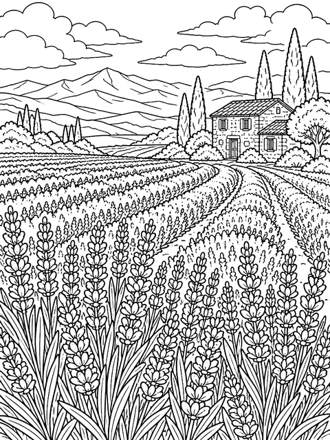 Detailed Field of lavender coloring page