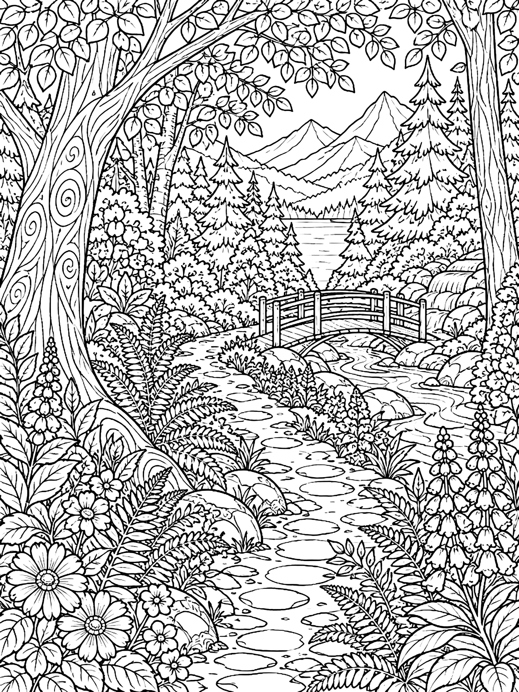 Detailed Forest path coloring page