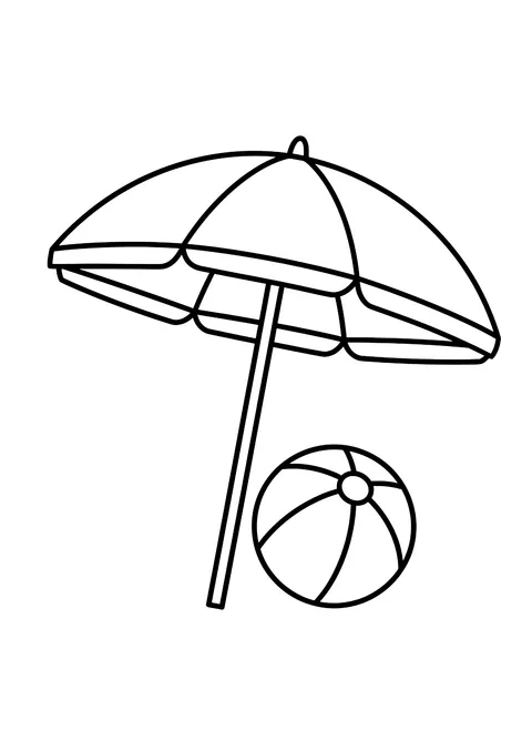 Easy Beach umbrella and ball coloring page