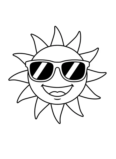 Easy Smiling sun with sunglasses coloring page