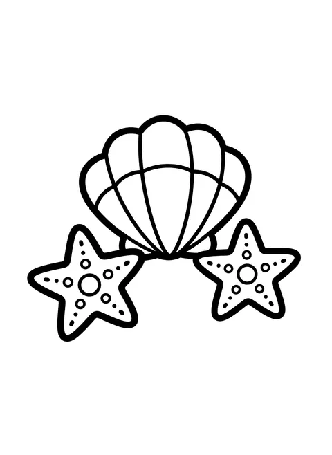 Easy Seashells and starfish coloring page