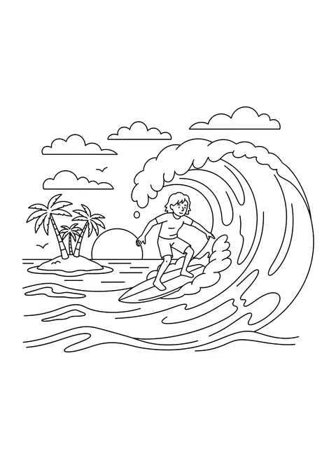 Surfer on a wave coloring page