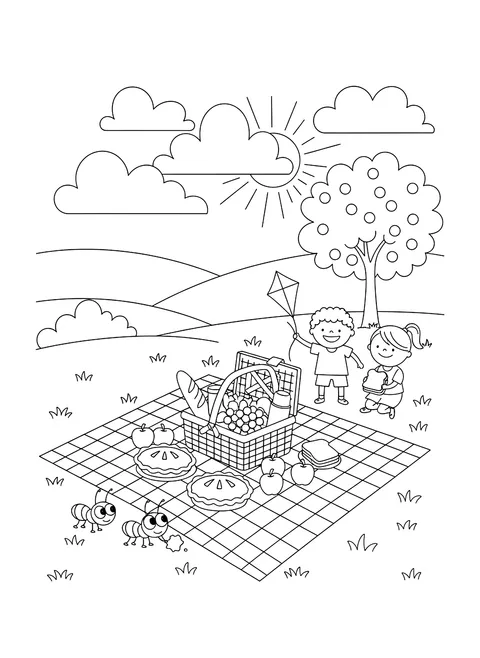 Summer picnic coloring page