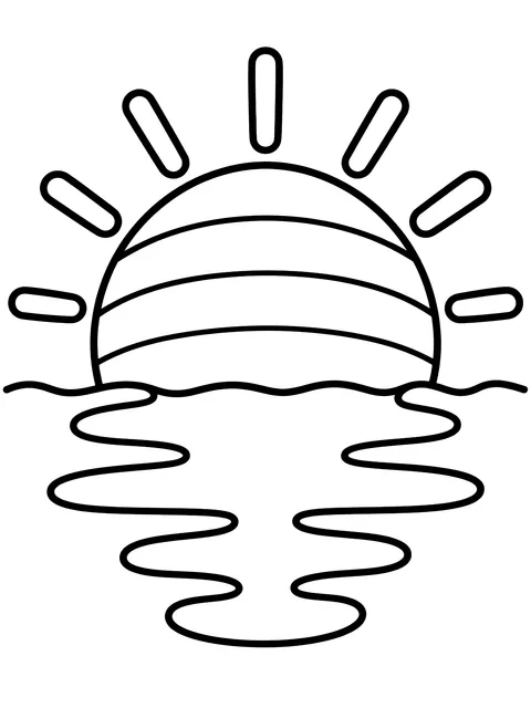 Easy Sunset with marked color bands coloring page