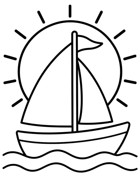 Easy Sailboat crossing the sun coloring page