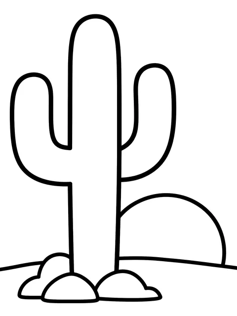 Easy Desert sunset with a cactus coloring page
