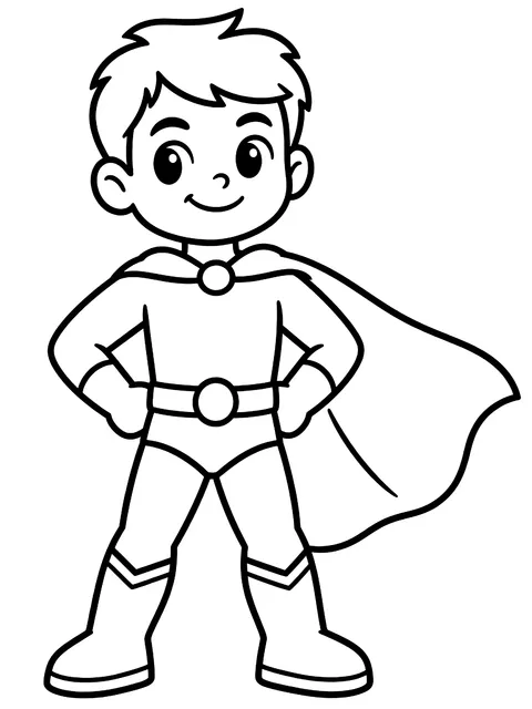 Easy Hero standing with a cape coloring page