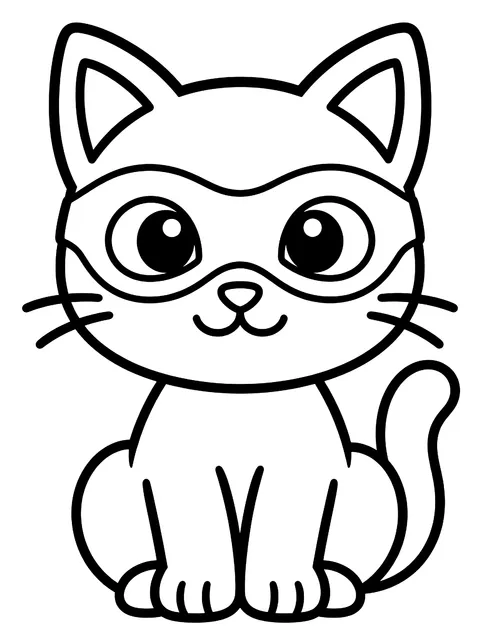 Easy Cat in a mask coloring page