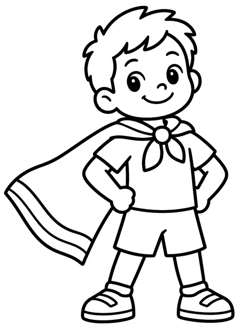 Easy Kid with a towel cape coloring page