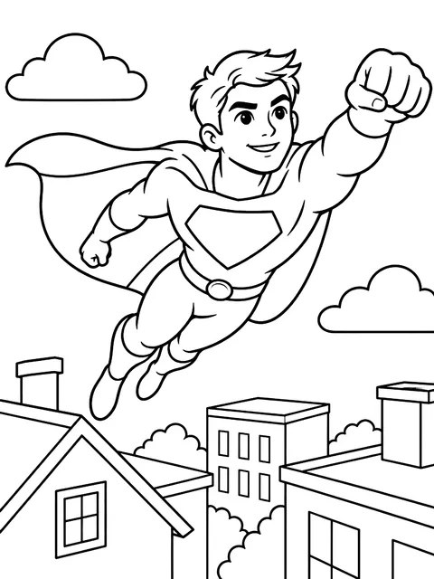 Hero flying over rooftops coloring page