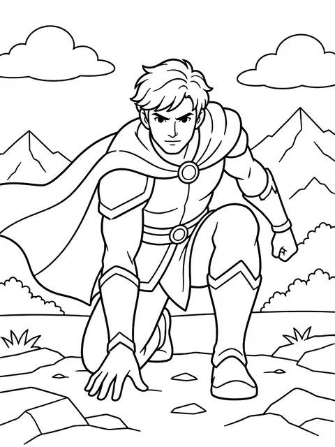 Hero landing on one knee coloring page