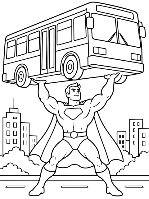Hero lifting a bus coloring page