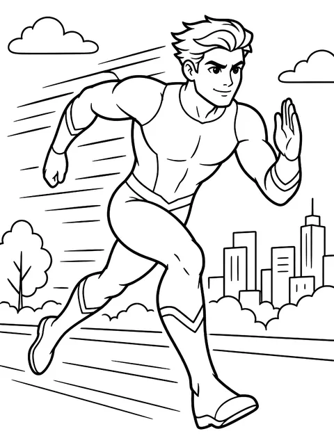 Hero running at super speed coloring page