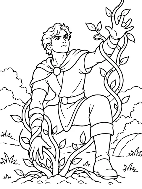 Hero growing vines from the ground coloring page