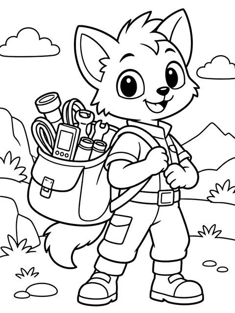 Sidekick with a bag of gadgets coloring page