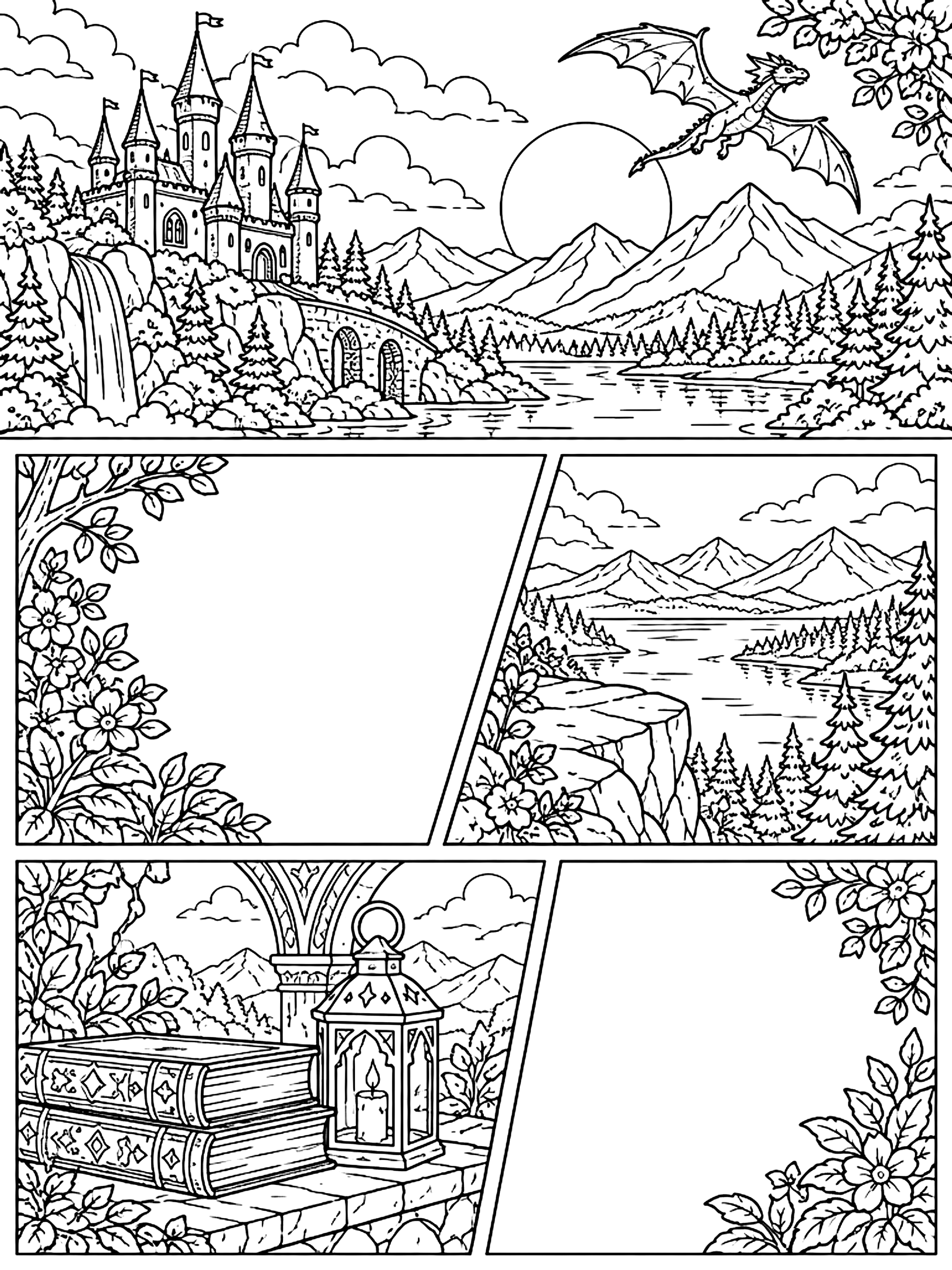 Detailed Comic strip with empty panels coloring page