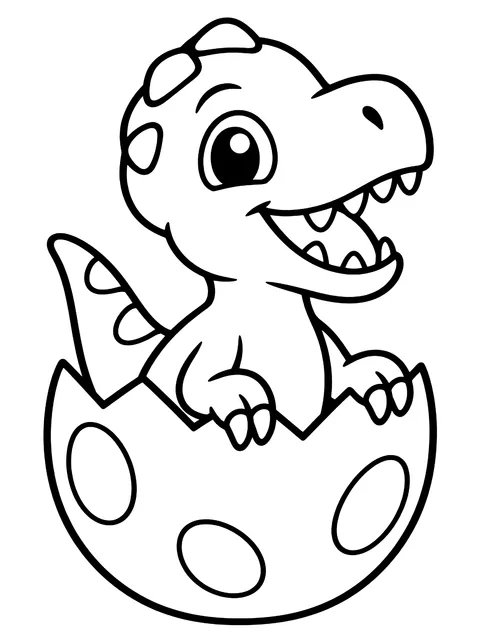 Easy Baby T. rex hatching from an egg coloring page