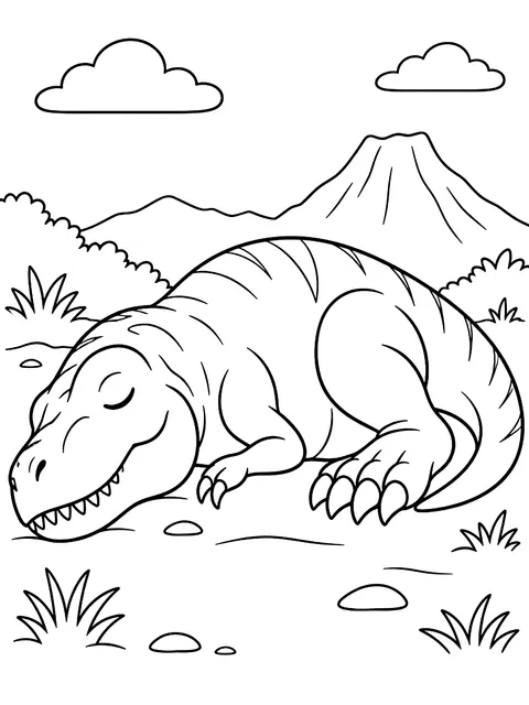Sleeping T. rex coloring page