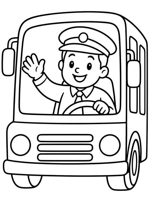Easy Bus driver waving coloring page