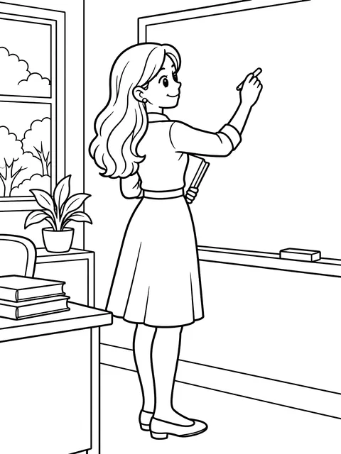Teacher writing on the board coloring page