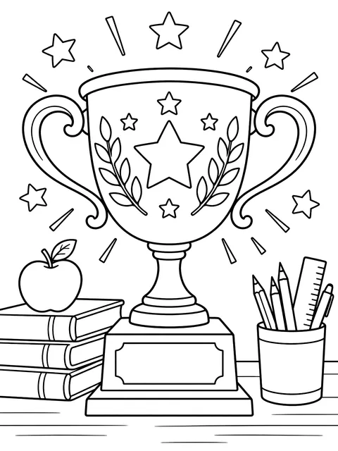 Best teacher ever trophy coloring page